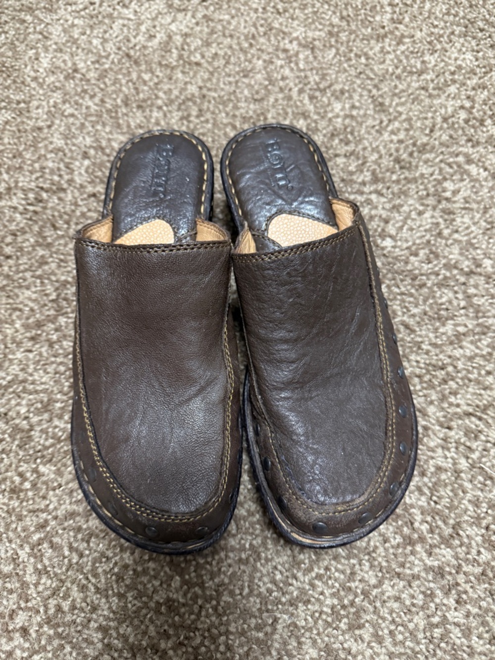 Women’s Brown Leather Slip-On Clog